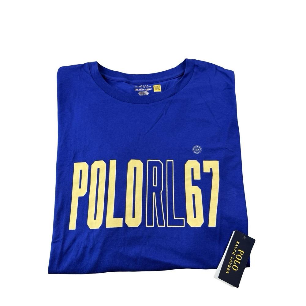 Polo Ralph Lauren Blue Yellow RL 67 Graphic Mens T Shirt Size 2XLB NWT